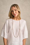 Long Square Beads Pearl Necklace - Multicolour
