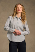 Lurex Stripe Shirred Shirt - Navy & White Pinstripe
