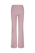 Back view of Melrose Flared Legging in Heather Mauve showcasing high-rise waistband and flared legs on white background