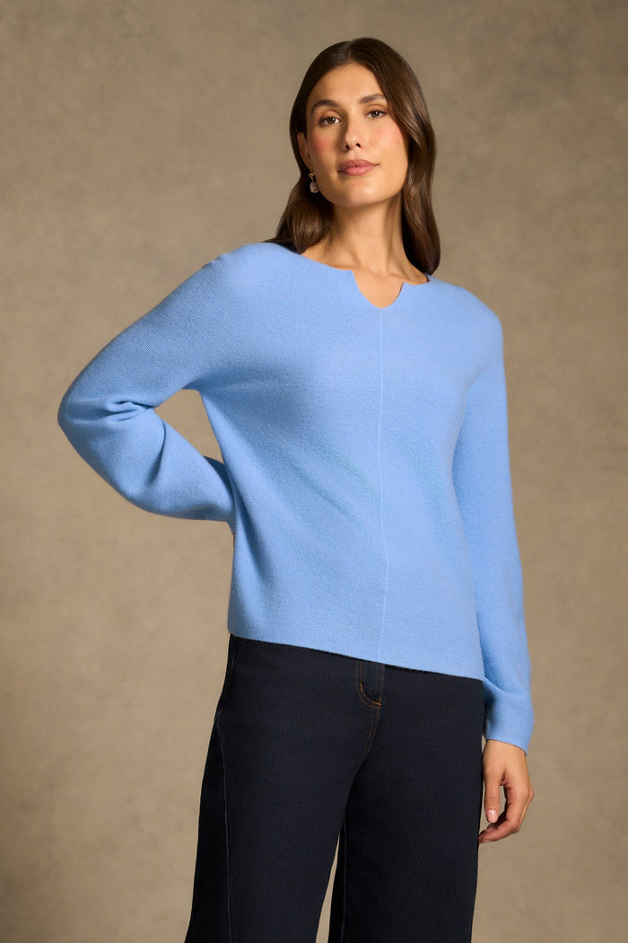 Merino Notch Neck Jumper - Bright Periwinkle