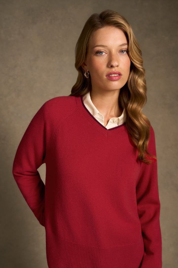 Merino Wool Jumper - Crimson