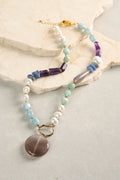 Mixed Bead Pendant Necklace - Blue Multi