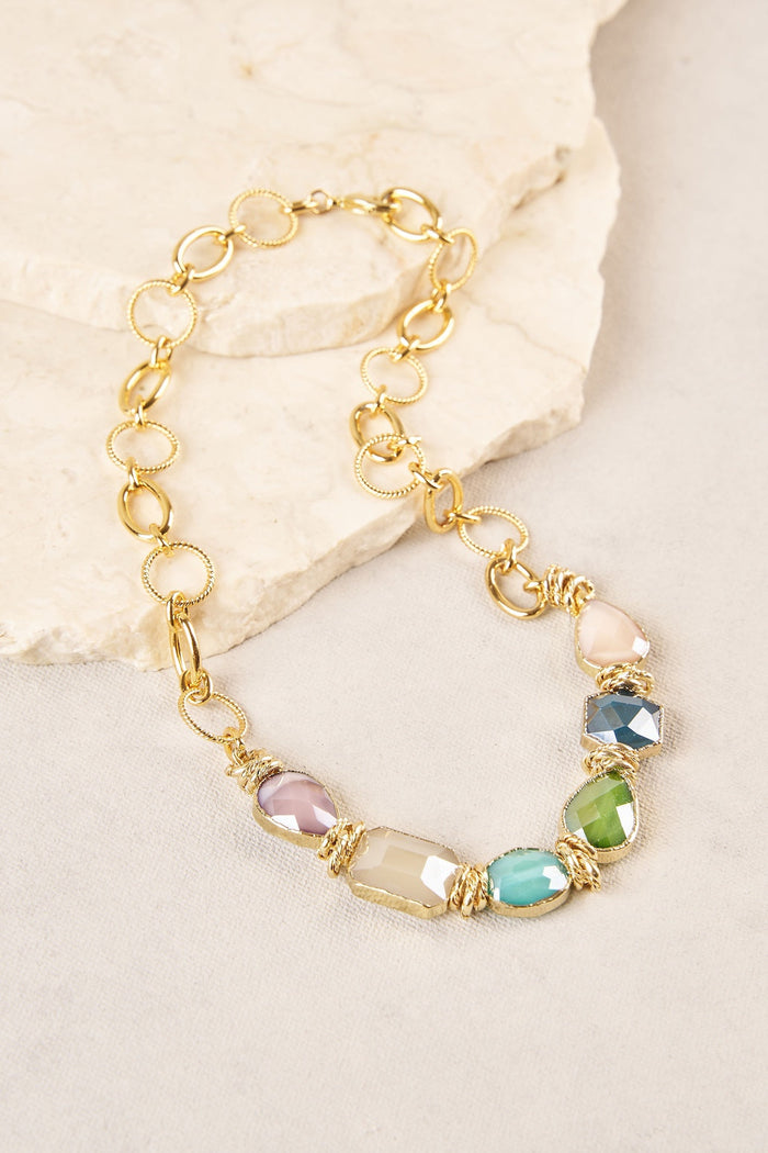 Multi Facet Stone Necklace - Multi