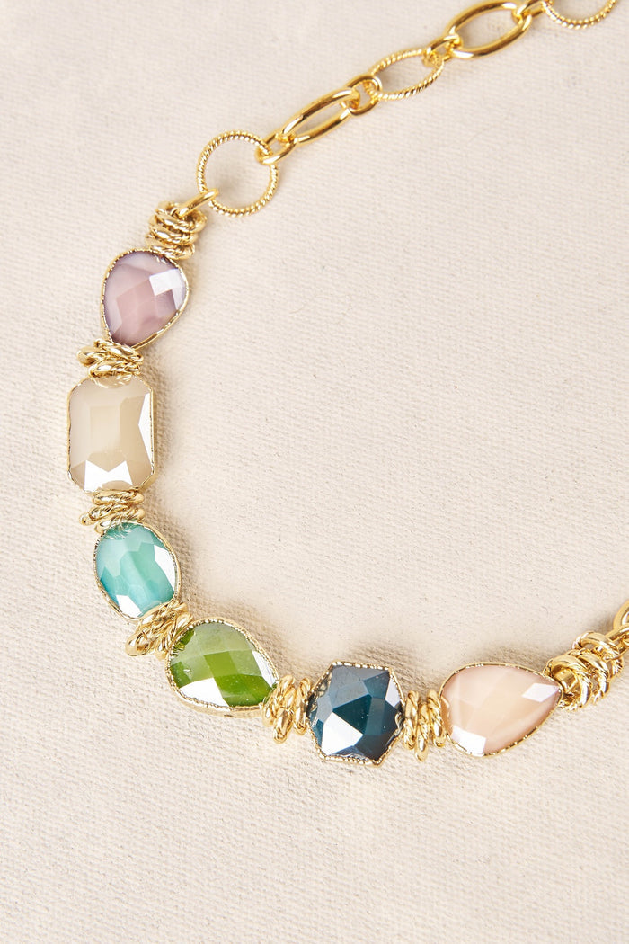 Multi Facet Stone Necklace - Multi