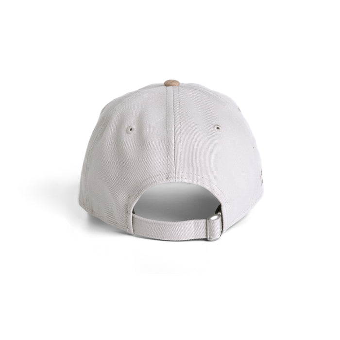 flatlay New Era 9Twenty strapback hat in stone beige, back view