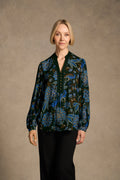 Notch Neck Blouse - Indigo Chintz Print