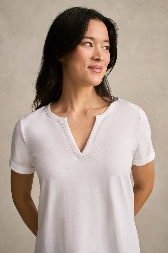 Notch Neck Cotton Tee - White