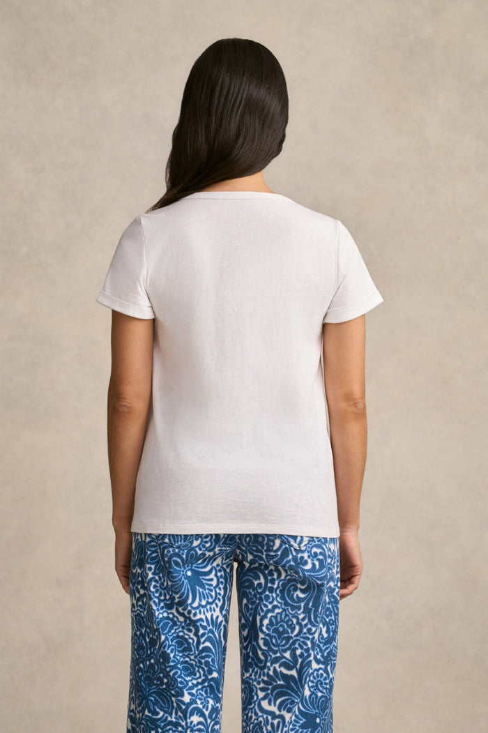 Notch Neck Cotton Tee - White