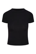 Front view of Ojai Tee Long in black lightweight rib showing crew neck and short sleeves on white background