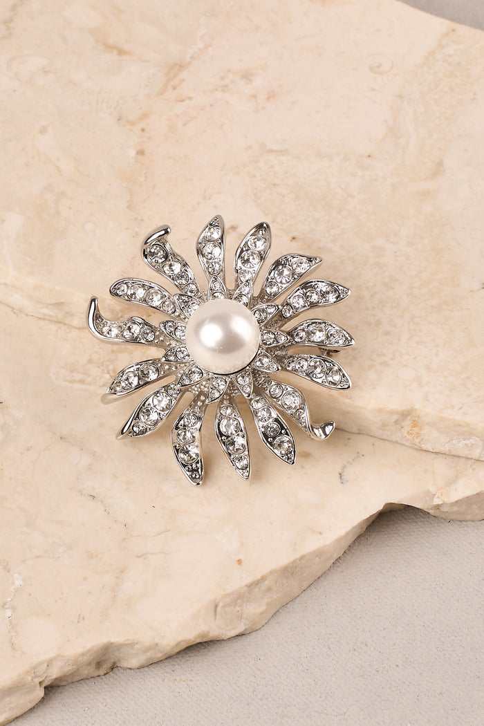 Ornate Flower Brooch - Silver