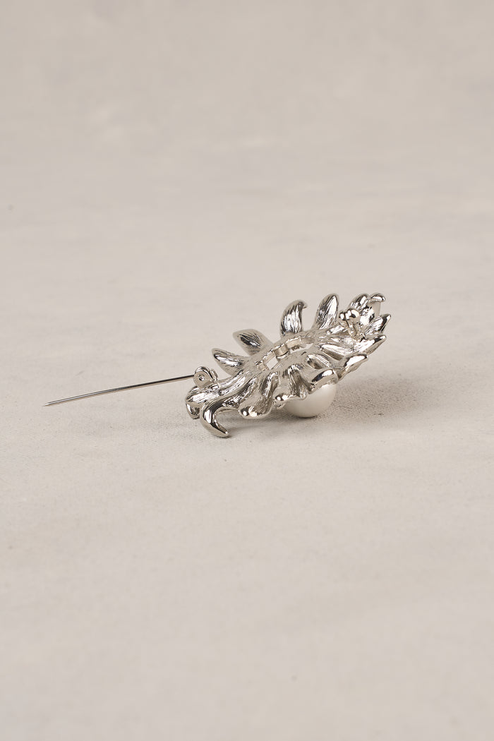 Ornate Flower Brooch - Silver