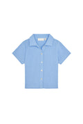 Front view of Pacific Beach Shirt Kids in Sky showcasing crinkle texture, short sleeves and button-front design on white background