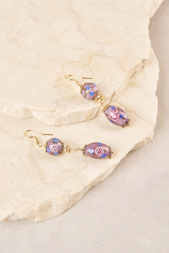 Painted Bead Earrings - Purple
