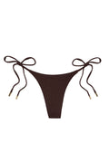 Brown ribbed tie-side bikini bottom with gold-tipped cord ends