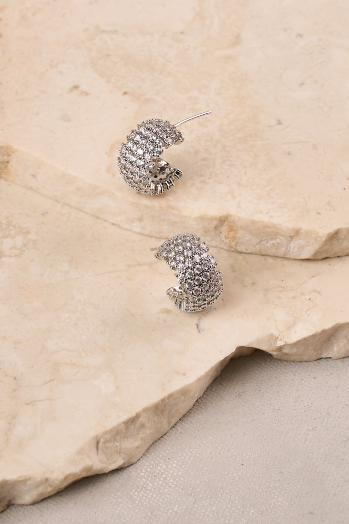 Pave Hoop Earrings - Silver
