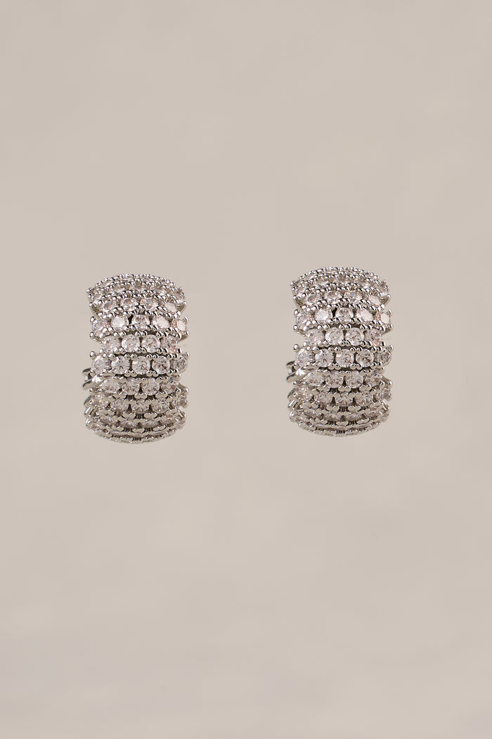 Pave Hoop Earrings - Silver