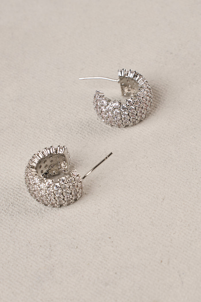 Pave Hoop Earrings - Silver