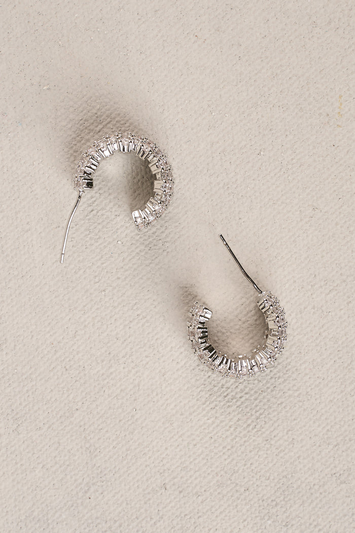 Pave Hoop Earrings - Silver