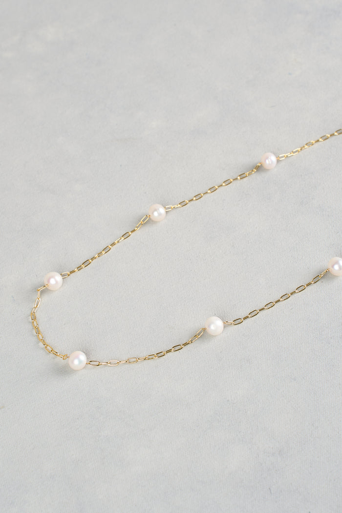 Pearl Chain Long Necklace - Gold
