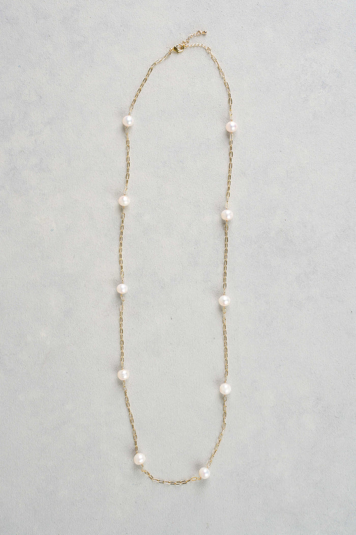 Pearl Chain Long Necklace - Gold