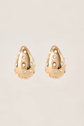 Pearl & Diamante Teardrop Studs - Gold