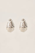 Pearl & Diamante Teardrop Studs - Silver