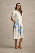 Pin Tuck Linen Dress - Watercolour Floral