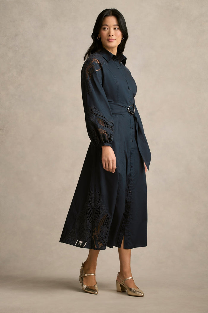 Placement Broderie Shirt Dress - Ink