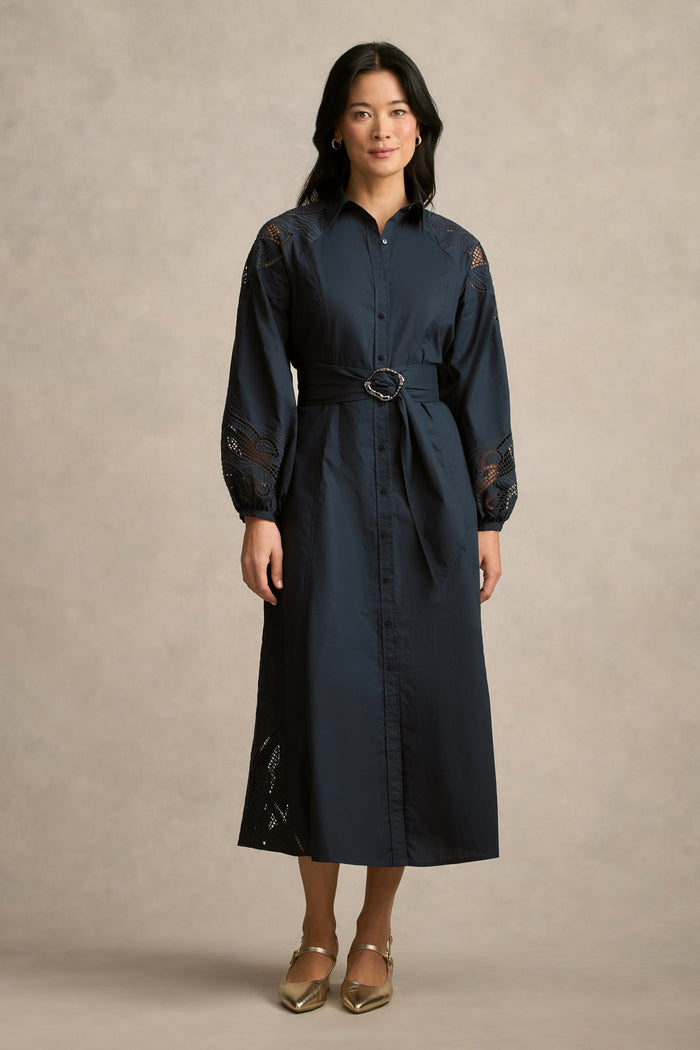 Placement Broderie Shirt Dress - Ink