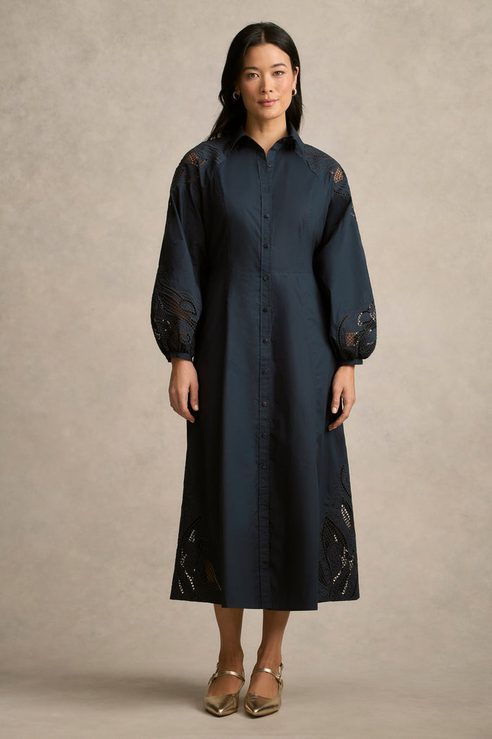Placement Broderie Shirt Dress - Ink
