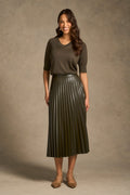 Pleated Faux Leather Skirt - Olive