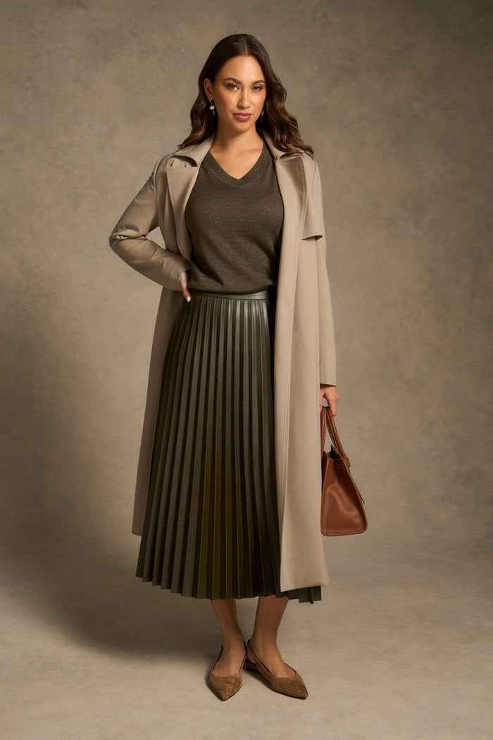 Pleated Faux Leather Skirt - Olive