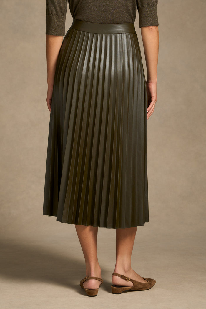 Pleated Faux Leather Skirt - Olive