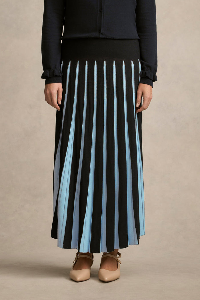 Pleated Knit Skirt - Ink / Cornflower Blue