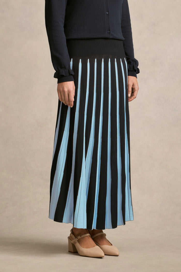 Pleated Knit Skirt - Ink / Cornflower Blue