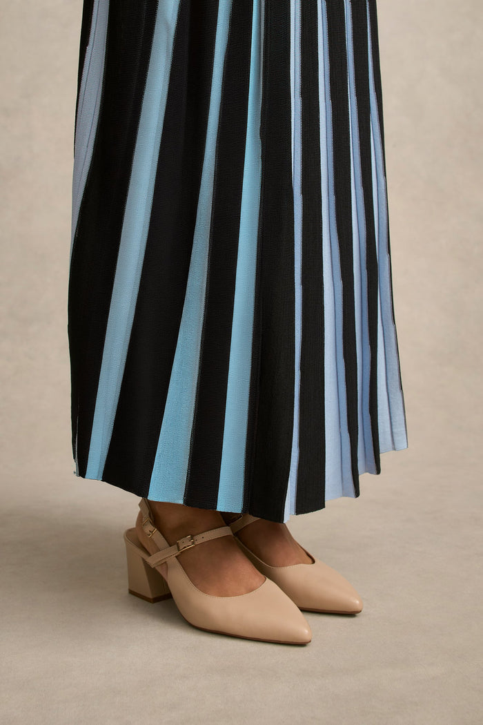 Pleated Knit Skirt - Ink / Cornflower Blue