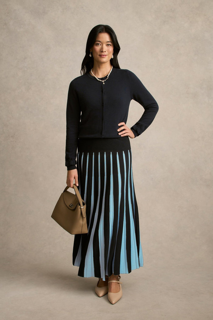 Pleated Knit Skirt - Ink / Cornflower Blue