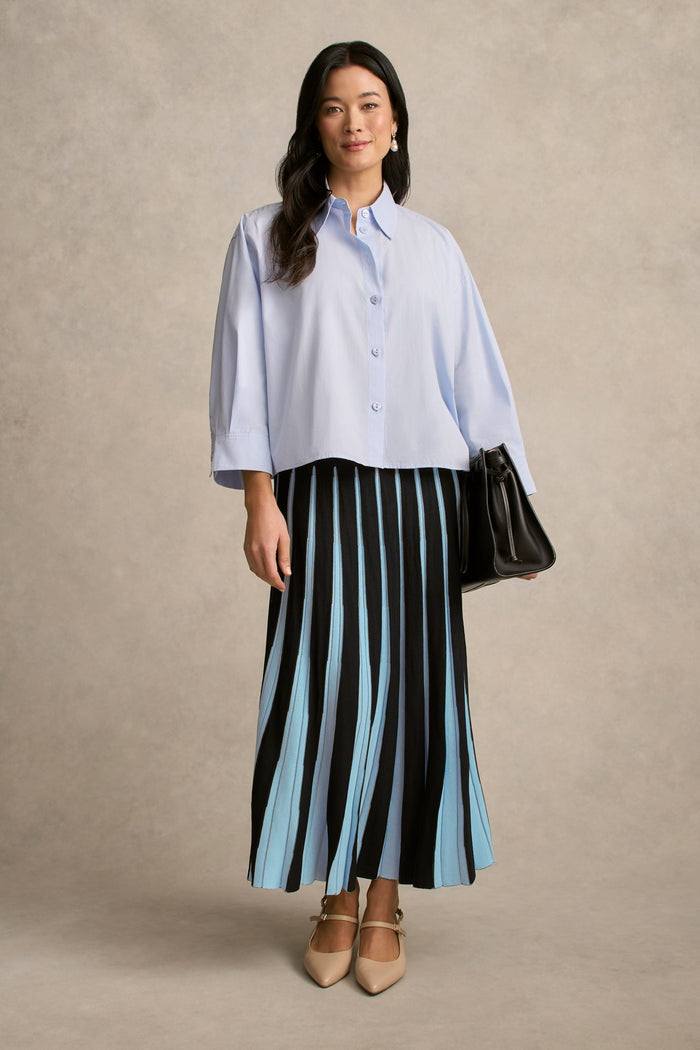 Pleated Knit Skirt - Ink / Cornflower Blue