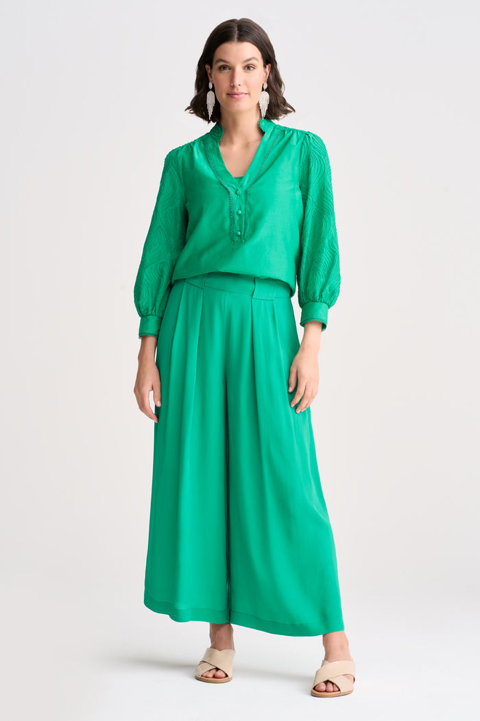 Pleated Wide Leg Pant - Kelly Green