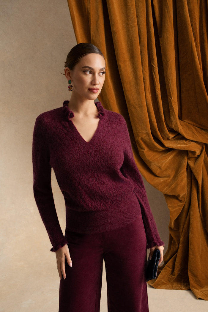 Pointelle Frill Knit - Plum