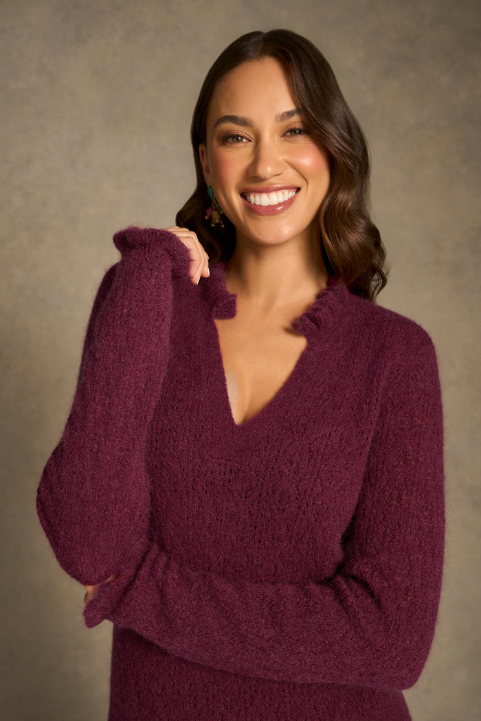 Pointelle Frill Knit - Plum