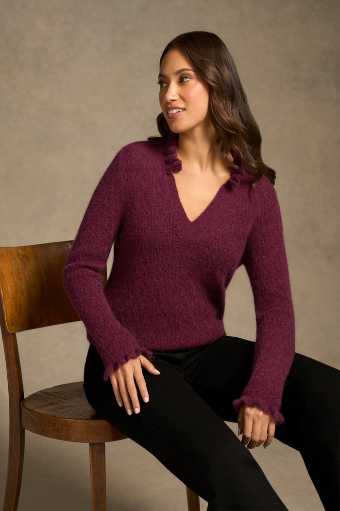 Pointelle Frill Knit - Plum