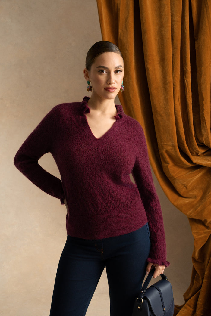 Pointelle Frill Knit - Plum