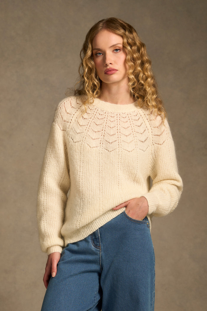 Pointelle Mohair Blend Knit – Cream
