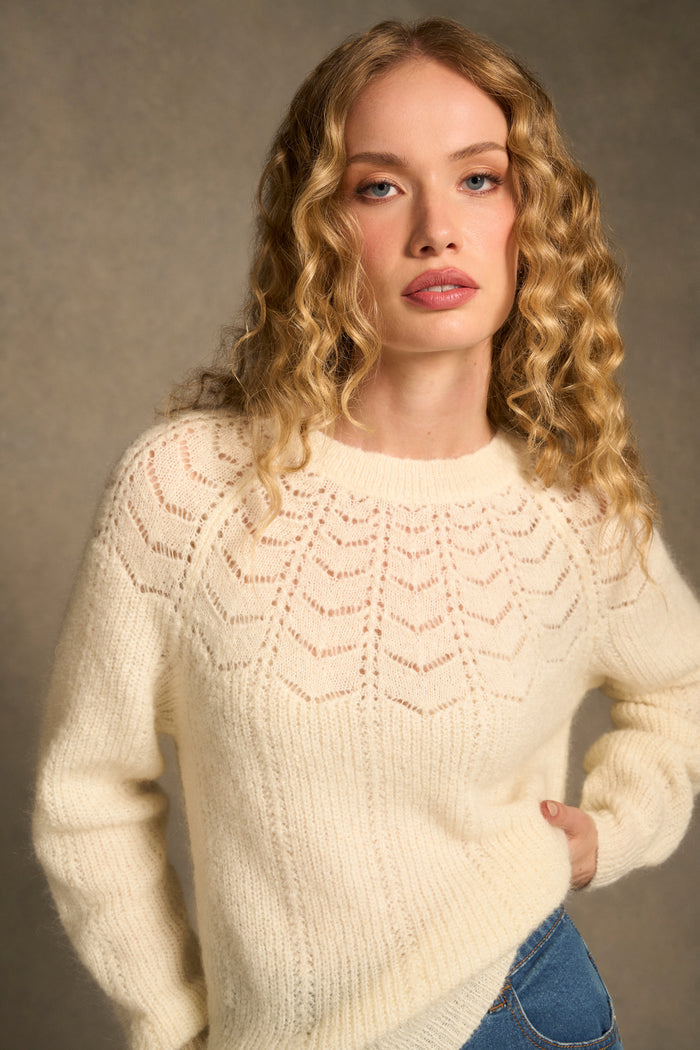 Pointelle Mohair Blend Knit – Cream