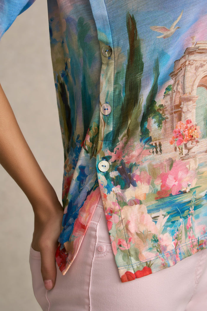 Printed Button Detail T-Shirt - Soft Valley Print