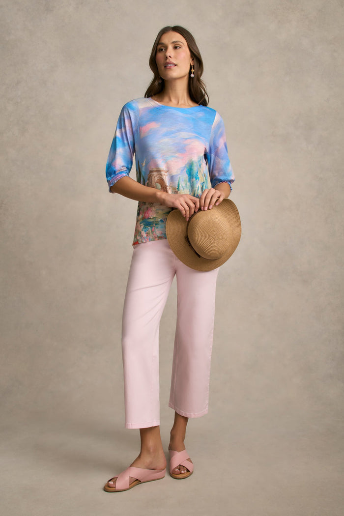 Printed Button Detail T-Shirt - Soft Valley Print