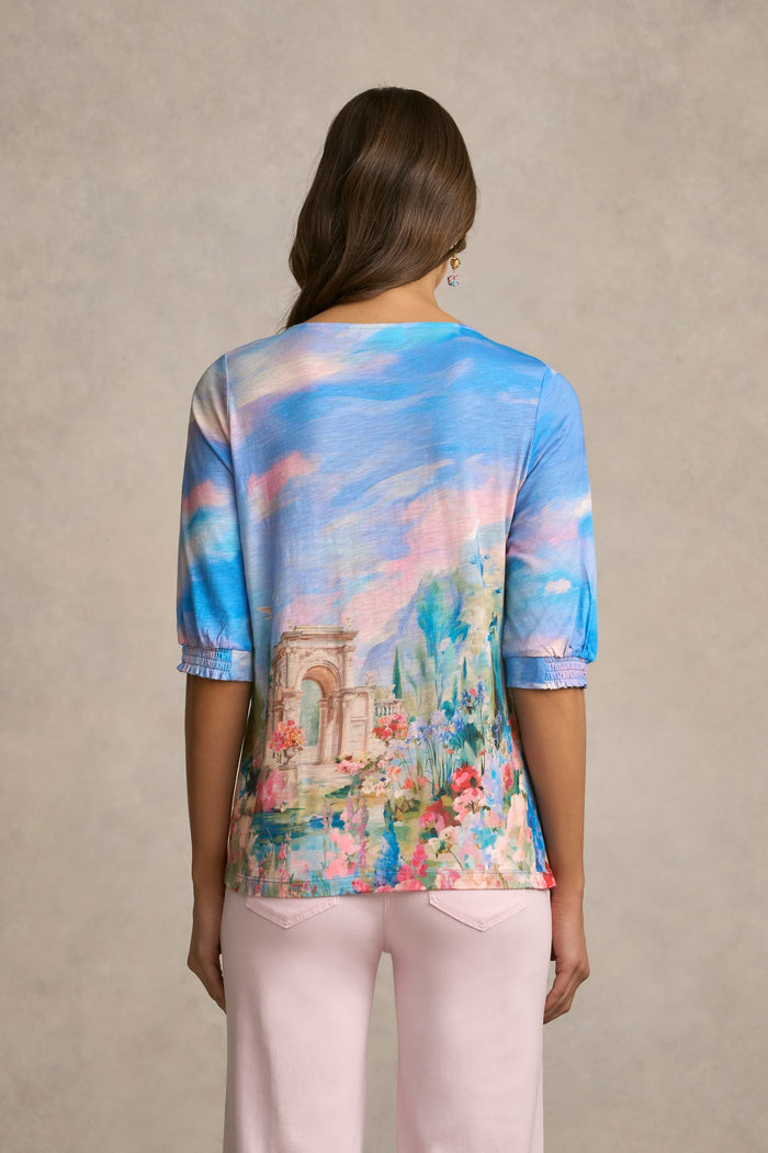 Printed Button Detail T-Shirt - Soft Valley Print