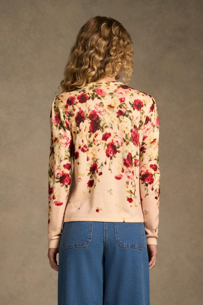 Printed Wool Cardigan - Sweet Blossoms Print