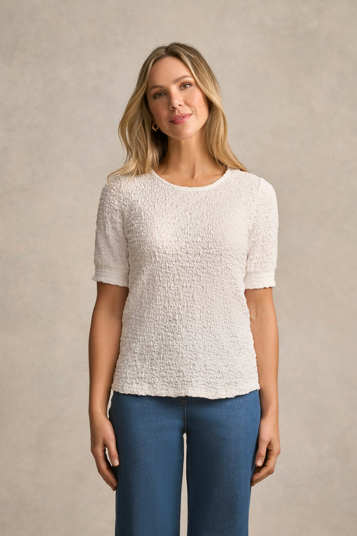 Puff Sleeve Crinkle Tee - White